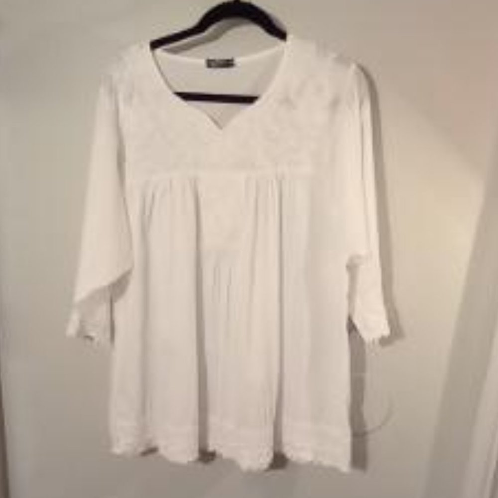 Boho White cotton long sleeves Loss fitting top